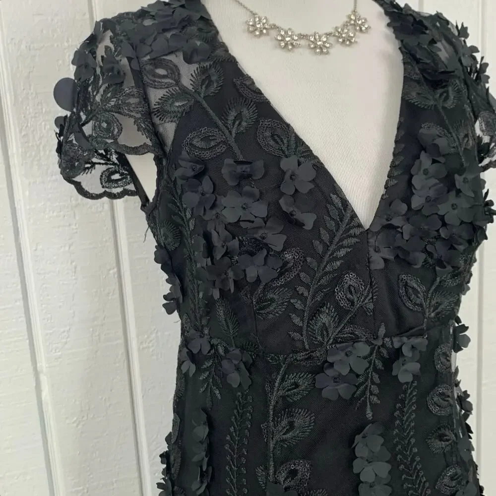 Women Short Sleeve Formal Party Cocktail Black Tie Petal Gown Dress Size 0 - Picture 4 of 10